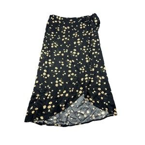 American‎ Eagle Black And Yellow Floral Tie Wrap Skirt Size M Cottagecore Boho